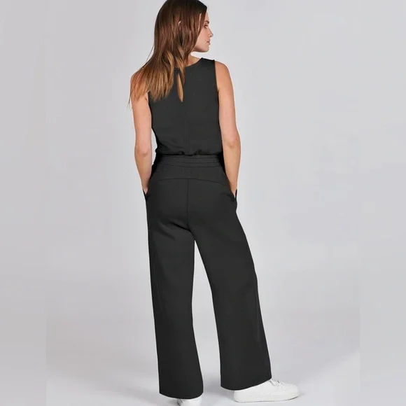 NEW-Soft  women’s black elastic waist
Draw string  cotton, one piece jumpsuit - Picture 7 of 9